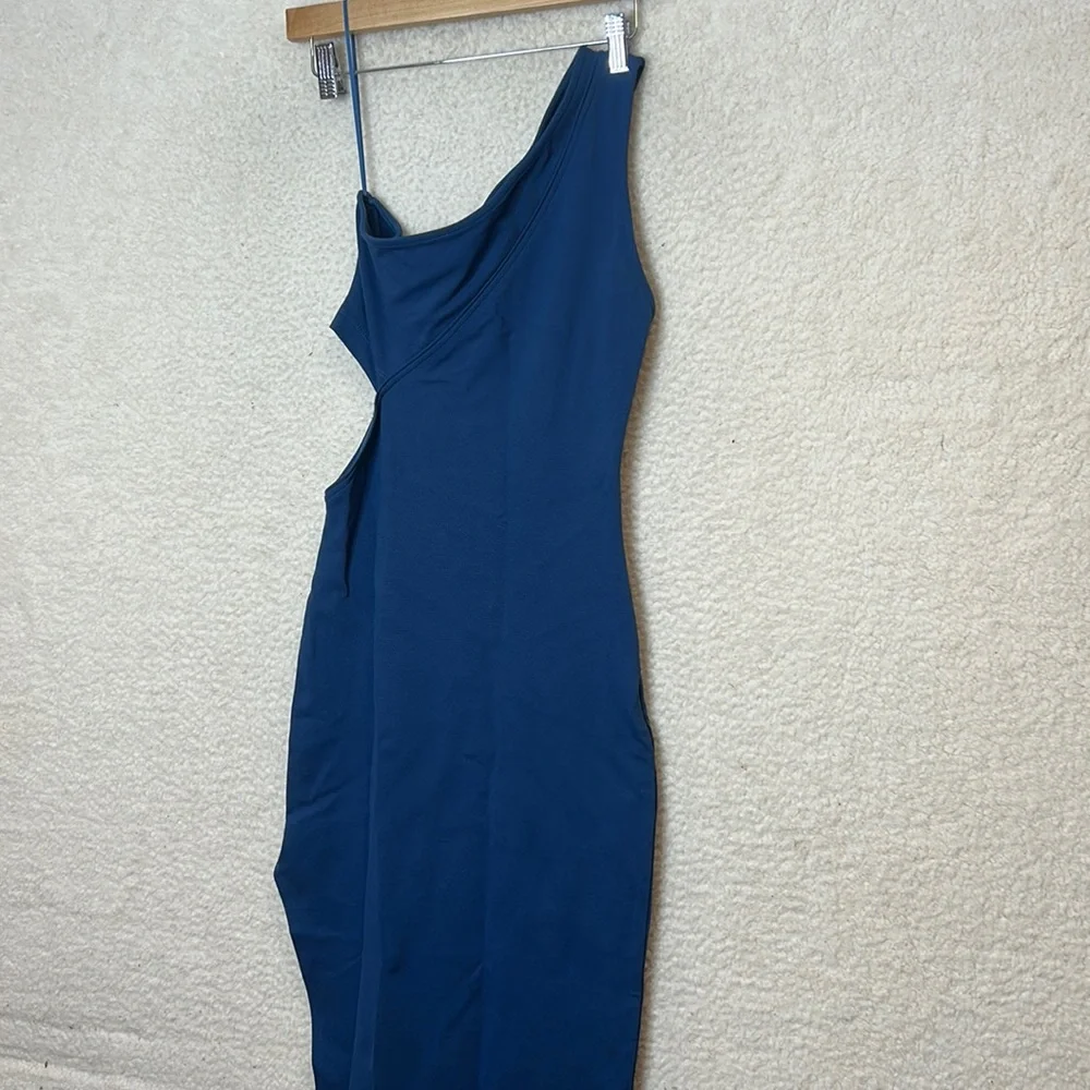 NWT Socialite Womens Deep Blue Bodycon One Shoulder Cut Out Maxi Dress SMALL - Picture 2 of 7